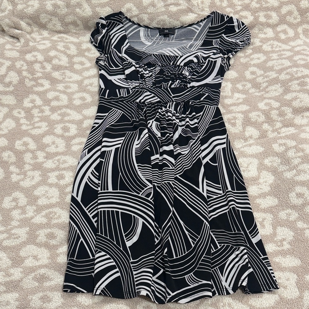 Iz Byer Black and White Swirl Mini Dress